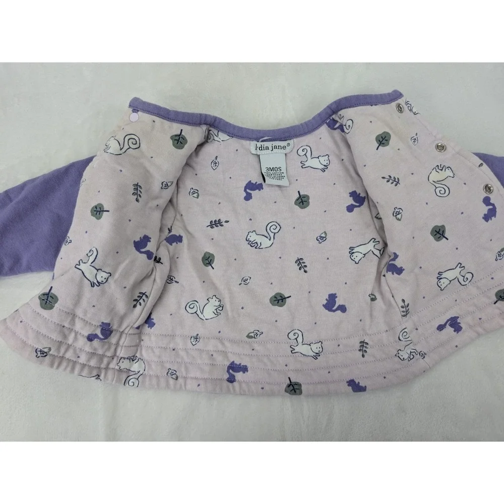 Vintage Cotton Jacket Baby Girl 3 Months Purple Squirrel Woodland 90s Y2K Snap